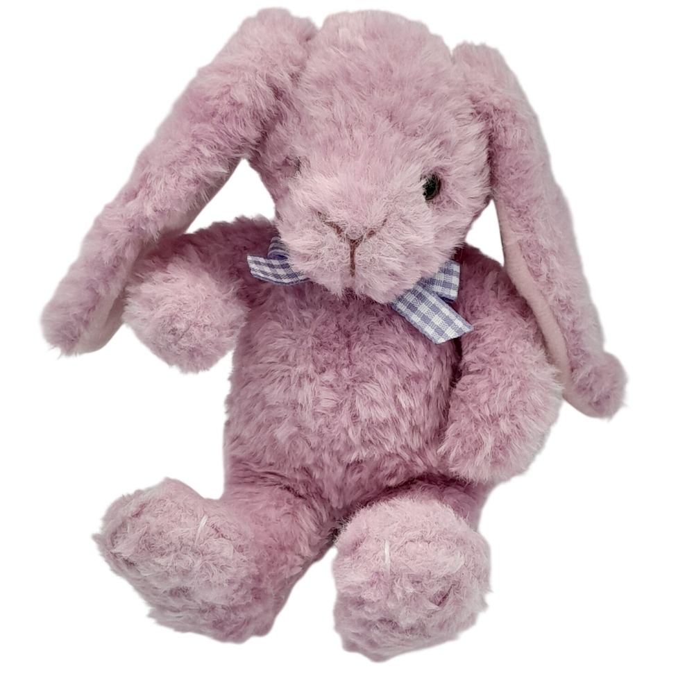 Russ Berrie Russplus Pink Bunny Rabbit Plush Floppy Ears Gingham Bow 4183TF 8"